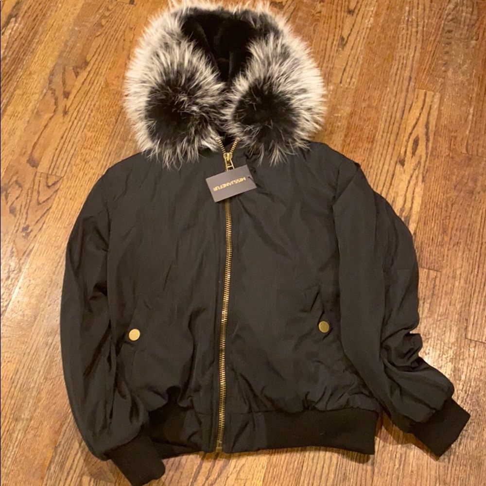 Real Raccoon Fur Hooded bomber jacket